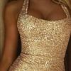 Gold Sequin Halter Neck Slit Dress - Sexy European & American Style for Spring/Summer Parties
