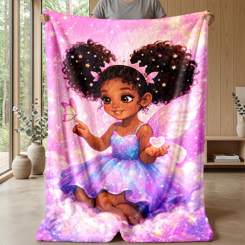 Fairy with Butterfly and Heart Theme Blanket Lightweight Warm Flannel Blanket Decorative Throw Blanket for Home Decoration