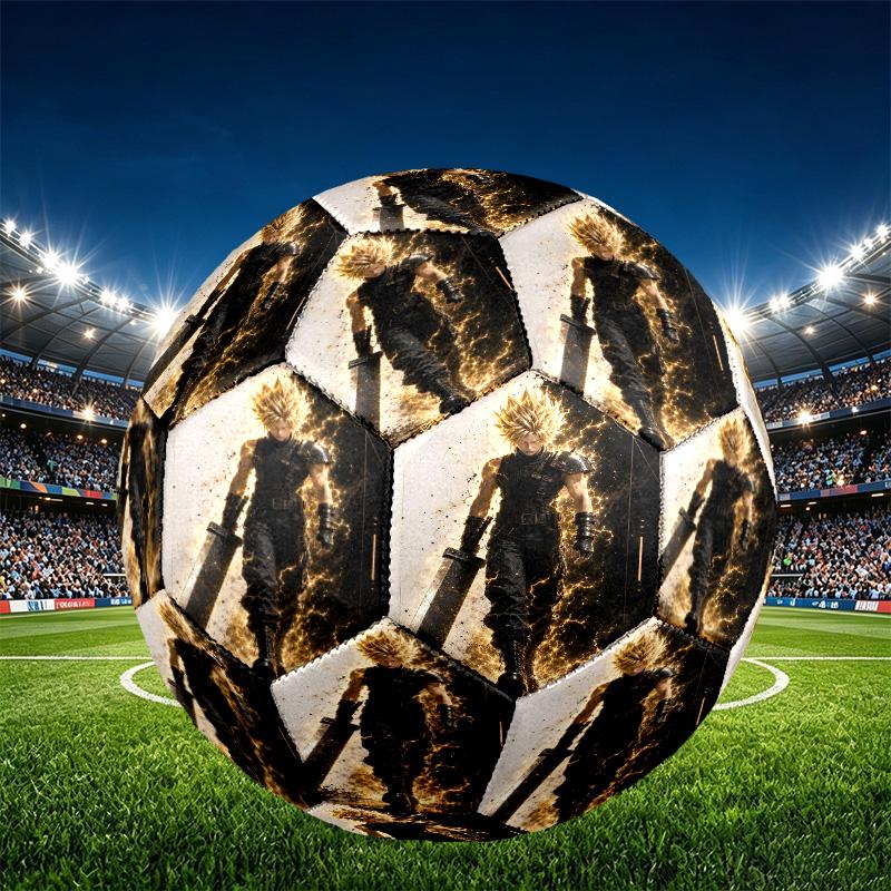 Final Fantasy Print Size 5 Soccer Ball, PU Wear Resistant Football for Match Training and Daily Practice, Birthday Gift for Soccer Fans