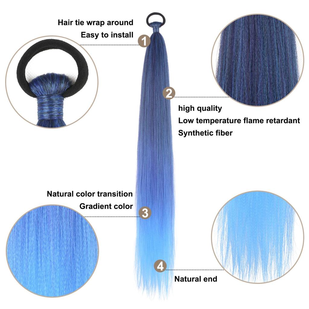 Estensione per Coda di Cavallo Intrecciata con Elastico Avvolgente Capelli Sintetici Coda di Cavallo Blu Degradé 26 Pollici
