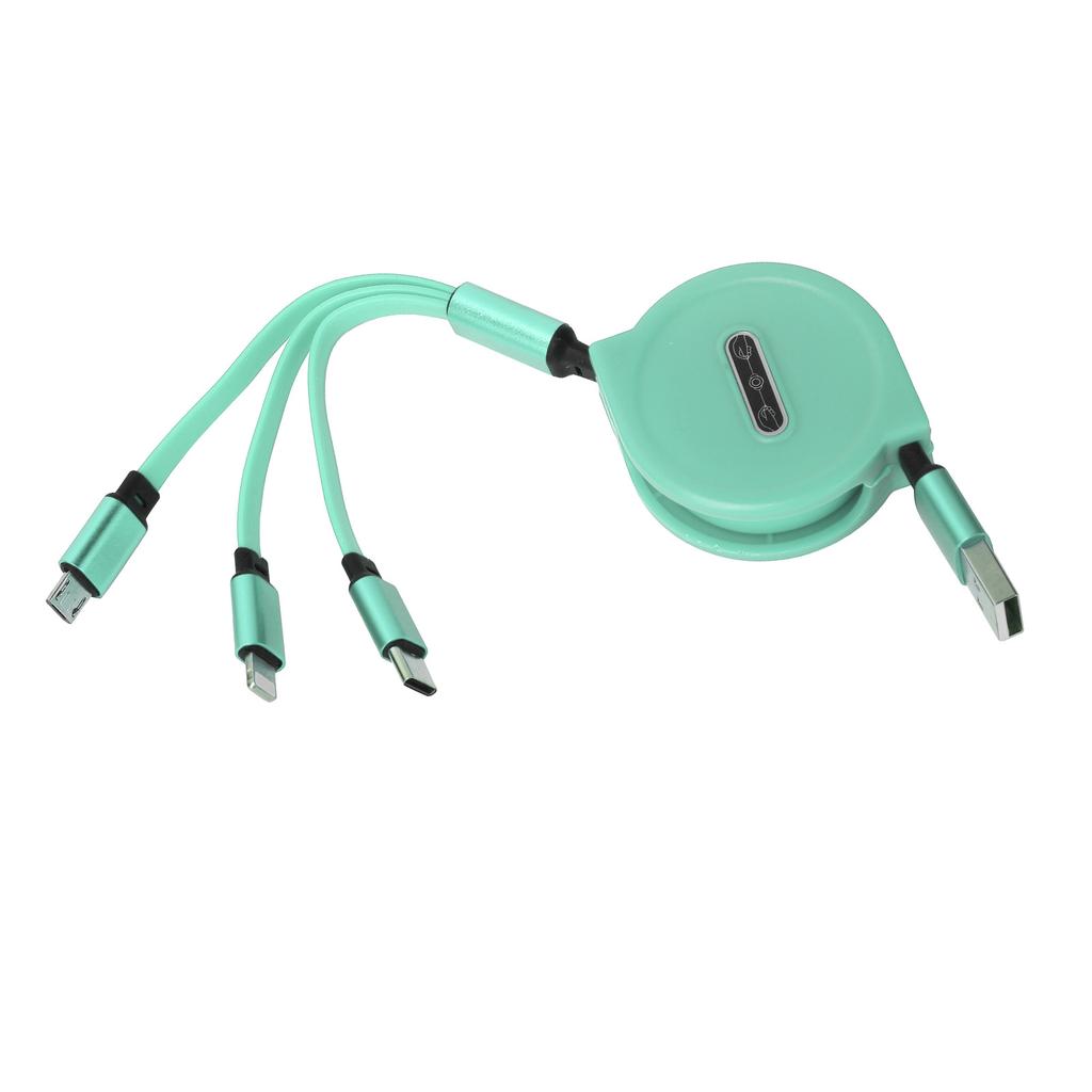 3 in 1 Multi Retractable Charger Cable 3A with TypeC for IOS Micro USB Connector 1.1M(Green )