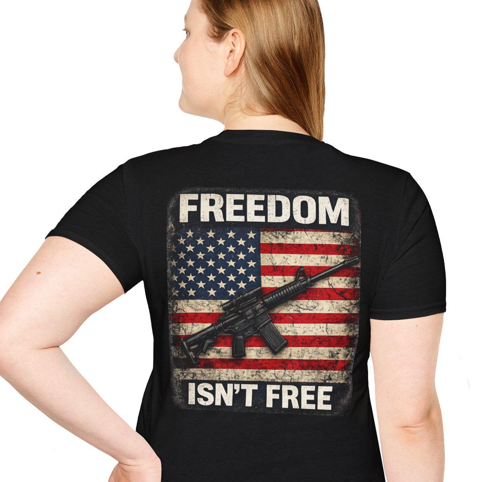 Freedom Isn t Free flag rifle T-Shirt | Patriotic American USA military design XL