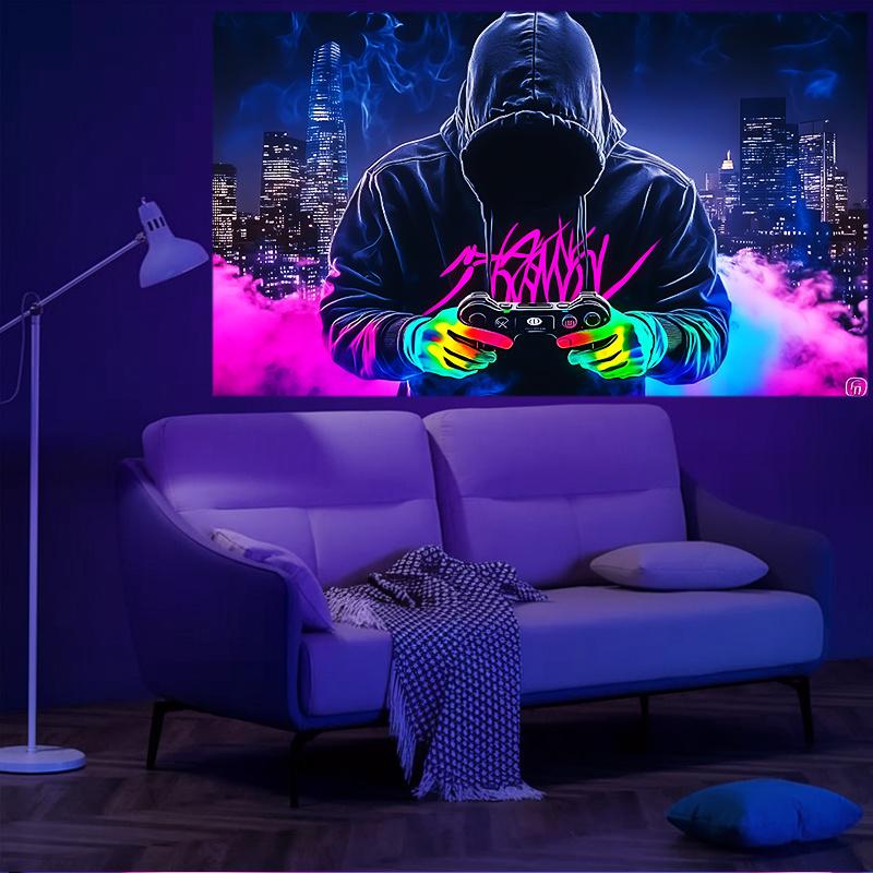 VIKAMA Neon Cyber Gaming Player Tapestry Personalized Trendy Esports Style Gaming Room Bedroom Bedhead Wall Decoration 74x94cm(29x37in)