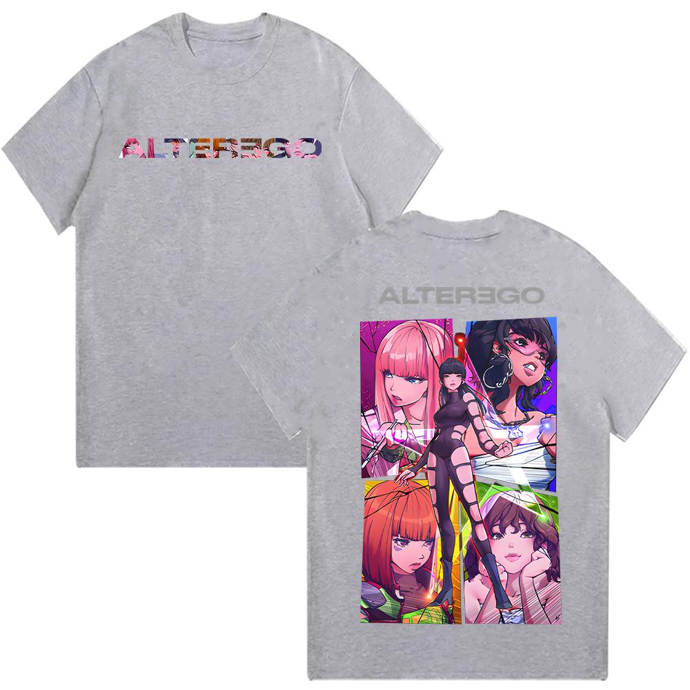 

Футболка-коллаж с комиксом Lisa Alter Ego 2025 Альбом Мода Мужская Женская Одежда Харадзюку Унисекс Высокое Качество Графические Футболки Хлопковые Топы XXL серый