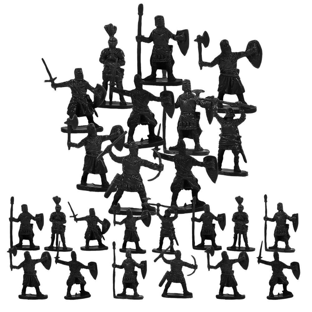 24pcs 2.7cm Grey Medieval Knights Action Figure Set, Random Style Mini Soldier Ornaments for War Scene & Collection Decor YMY