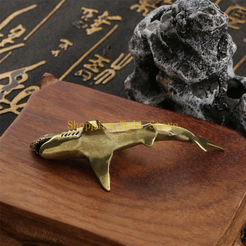 KX4B Handmade Shark Figurine Brass Fish Sculpture for Distinctive Interior Designs and Gift Purposes Delicate and Stands Out