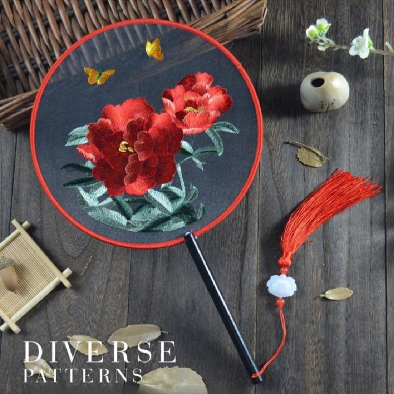 Artistic Double Sided Embroidered Round Fan For Traditional Performances And Indoor Decoration