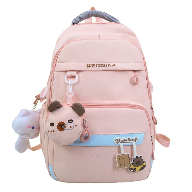 

Женский дорожный рюкзак в стиле колледжа, рюкзак большой вместимости, студенческий школьный рюкзак, сумка для компьютера с кошельком для монет розовый