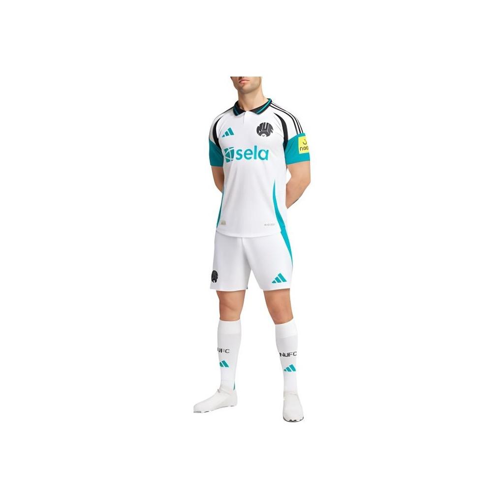 Adidas Newcastle United FC 24/25 Third Slim Fit Comfortable Ribbed Polo Letter Print Short Sleeve Retro Football Shirt Men Tops White Green JJ4460