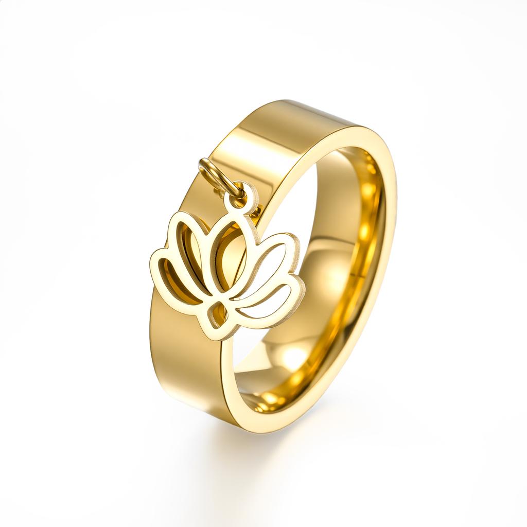 Cazador Flower Lotus Charm Rings for Women Ring Stainless Steel Yoga Buddhism Finger Jewelry 2026 Mother's Day Gifts New