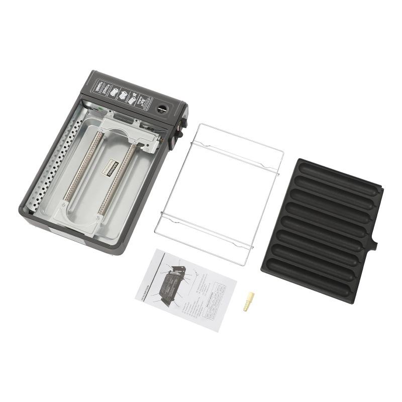 Gas Grill Stove with Sausage Grill Plate Plastic Box Portable Camping Butane Stove Adjustable Flame for Outdoor Picnic BBQ