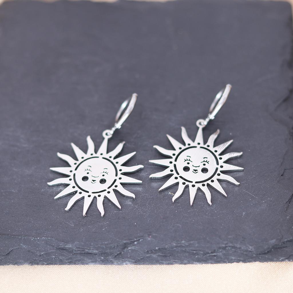 Kinitial Stainless Steel Death Moth Sun Moon Snake Mushroom Cactus Hamsa Hand Horse Earrings For Women Trendy Piercing Jewelry