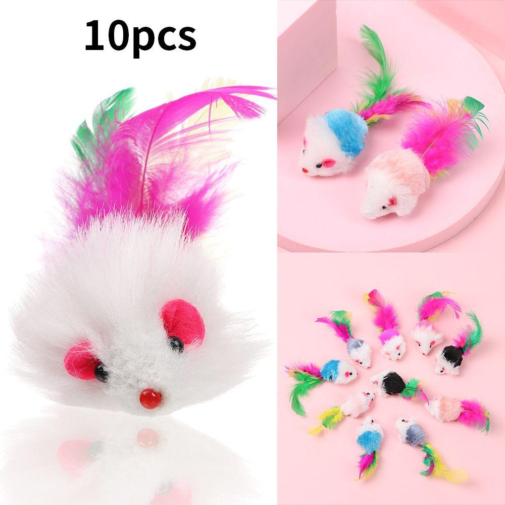 10Pcs Funny Catnip Feather Tail Interactive Cat  Mice Rattle Set Kittens Cat Mouse