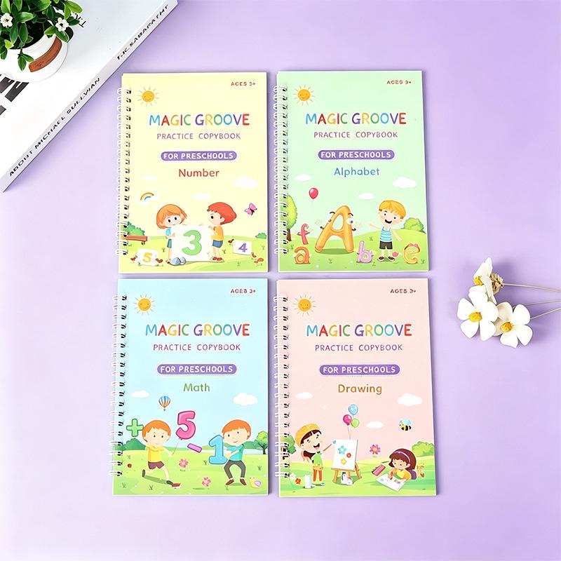 Children's English Calligraphy Practice Book with Disappearing Ink Pen - Groove Tracing and Handwriting Training