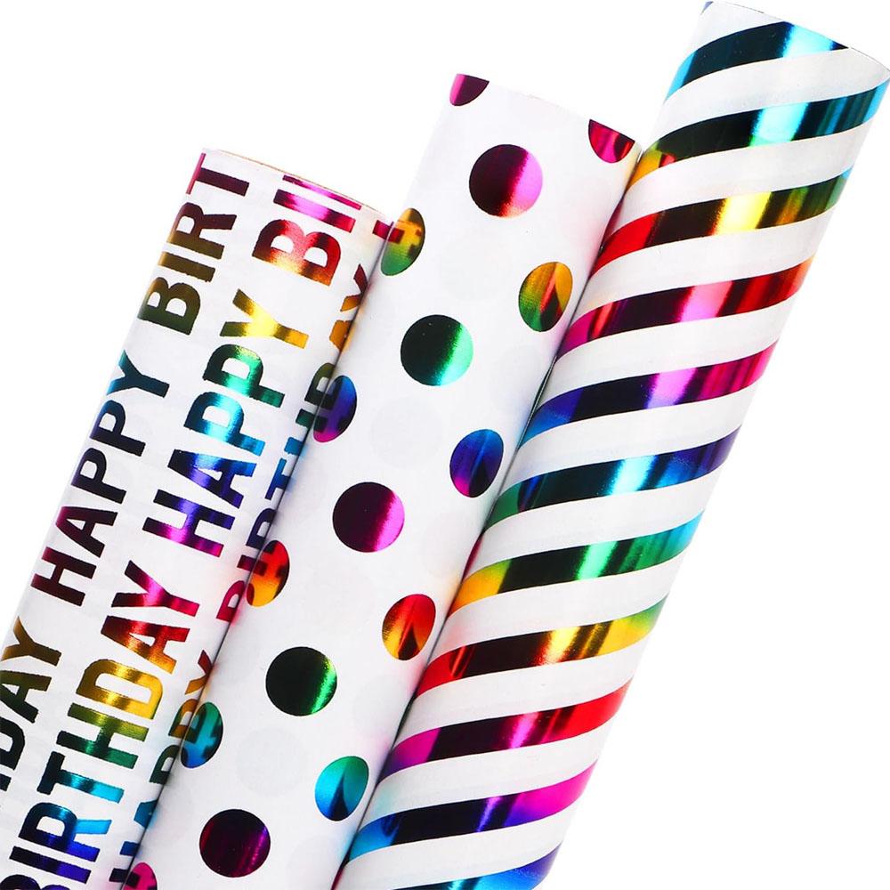 3pcs Rainbow Foil Wrapping Paper Colorful Gift Wrap For Birthday Wedding Party Festival Gift Wrapper