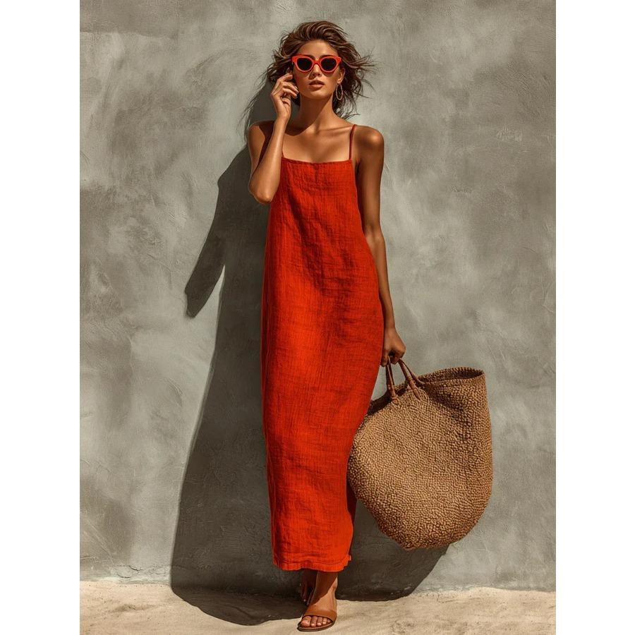 2026 Sommer Neues Damen Einfarbiges Spaghettiträgerkleid Locker Lässig Bequem Sommerkleid