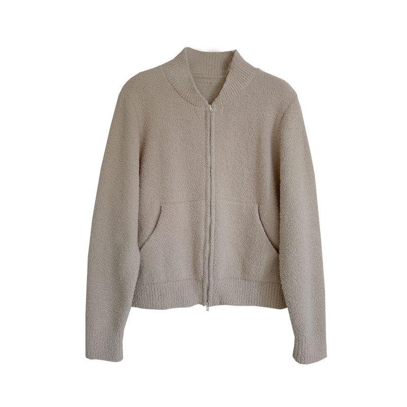 Women's Du Xiaozhai Stand Collar Zipper Cardigan - 2024 Autumn, Retro Design, Cozy Fit