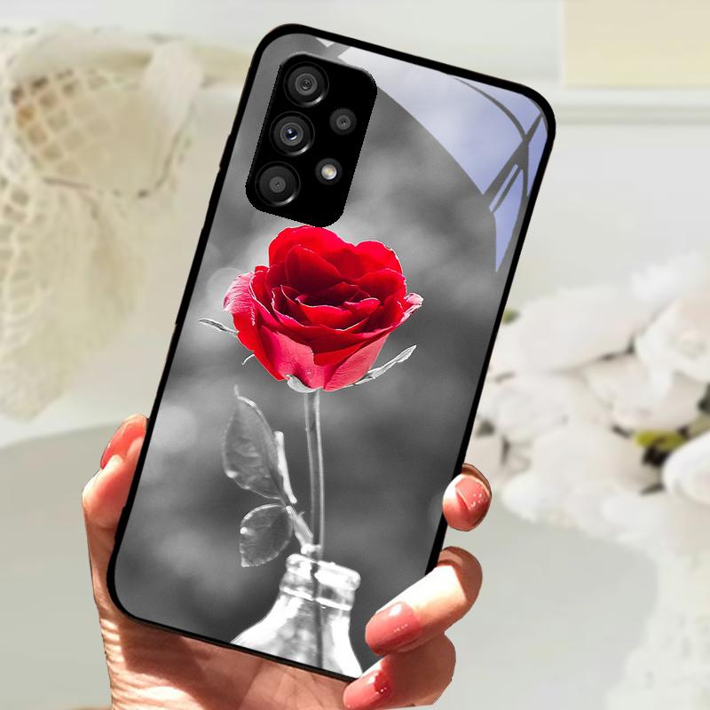 Glass Case For Samsung A13 A23 4G 5G Cartoon Tempered Glass Phone Cover For Galaxy A33 A53 A73 5G Hard PC Glass Protector Cases