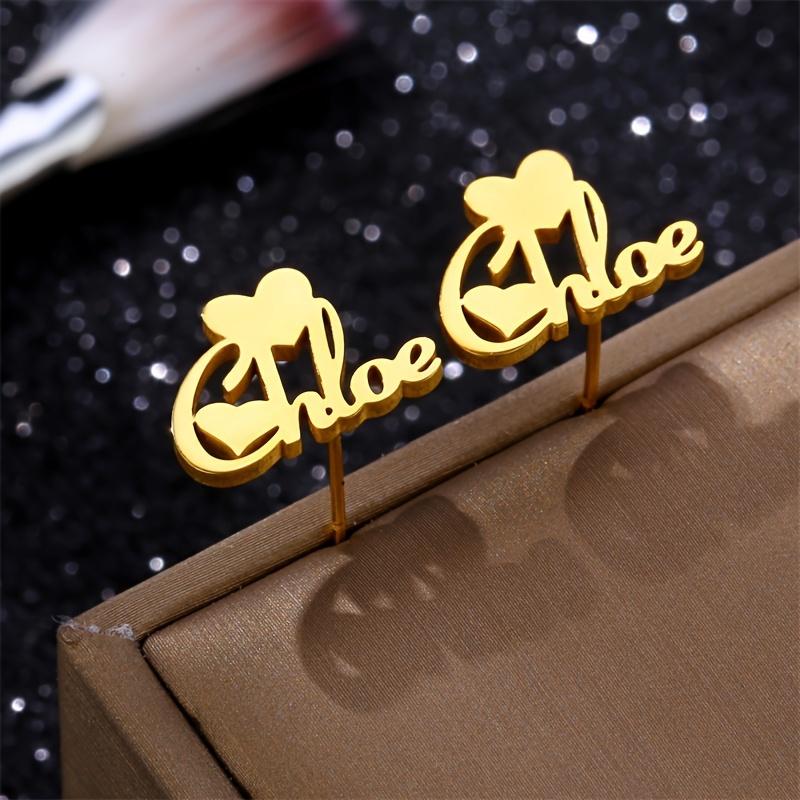 Excellent Fashion Gold Customized Name Cute Heart Earrings Stainless Steel Letters Studs Earrings