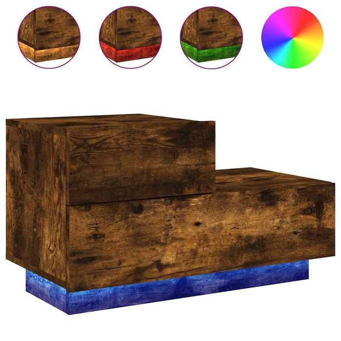 Bedside Table - Maison Exclusive - Smoked Oak - RGB LED - 70 X 36 X 40.5 Cm