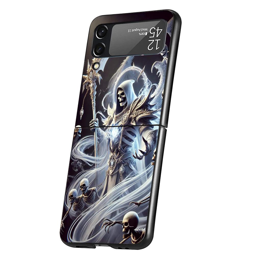 Death Grim Reaper Skull Scythe Cover Phone Case For Samsung Galaxy Z Flip 7 6 5 4 3 5G Flip7 Flip6 Flip5 Flip4 Flip3 Black Funda