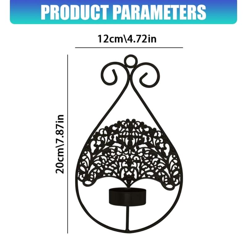 Iron Hanging Candle Sconce with Top Rings and Raised Tray, Decorative Feature for Entryways, Hallways, and Interior Areas