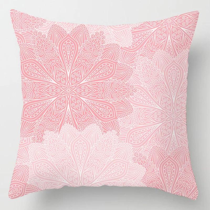 Pink Marble Polyester Pillowcase Leather Leaf Flower Cushion Cover Living Room Home Decoration Sofa Geometric