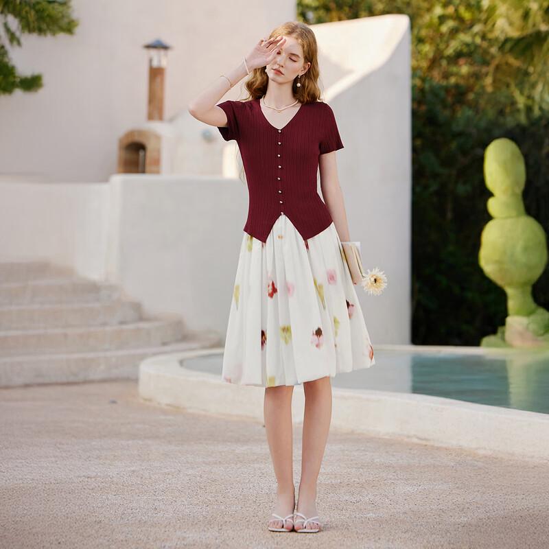 Damen Midi-Rock mit hohem Bund, rein Baumwolle, bedruckt, A-Linie