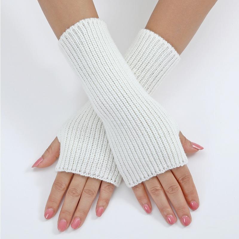 Long and Fine Striped Woolen Gloves New Autumn and Winter Women's Fashion Fake Sleeve Knitted Warm Fingerless Wrist Cover