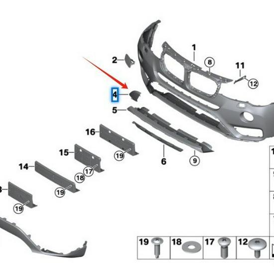 Dragkroksskydd för främre stötfångare för BMW X4 F26 (Artikelnummer. 51117338473)