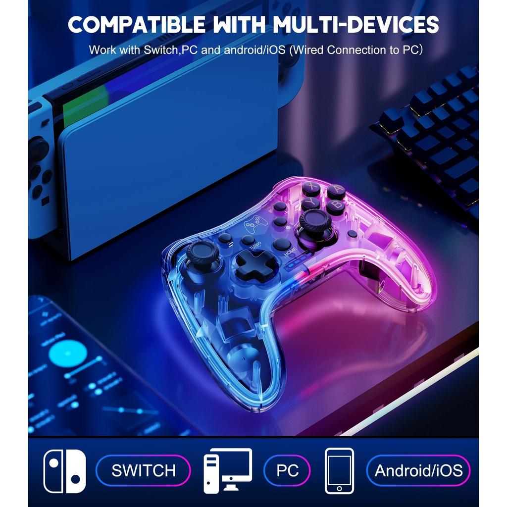 Switch / Switch Pro Controller Compatible with Switch / OLED / Lite, Pro Controller Switch with LED Lights, 6 Gyro Axis, Turbo and Dual Vibration