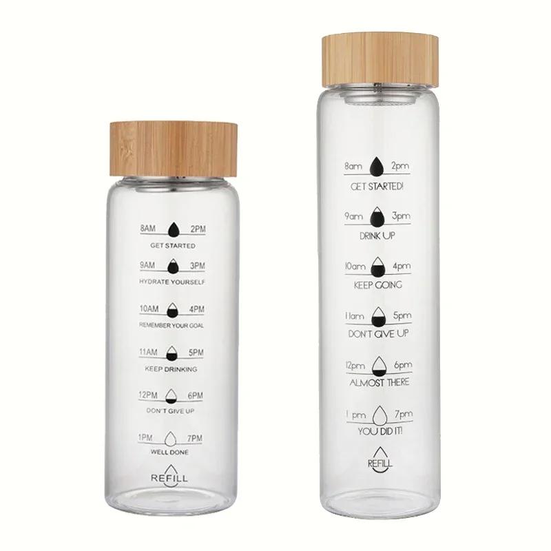1/2PCS Large Capacity Glass Water Bottle with Time Scale Portable Transparent Cup for Milk Juice Tea Simple Design