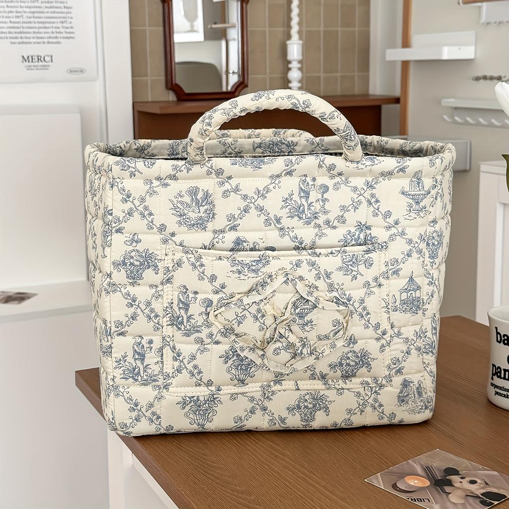 Large-Capacity Fabric Laundry Basket with Handles - Quilted, Portable & Durable Linen Hamper for Home Use, Random Floral Print Design