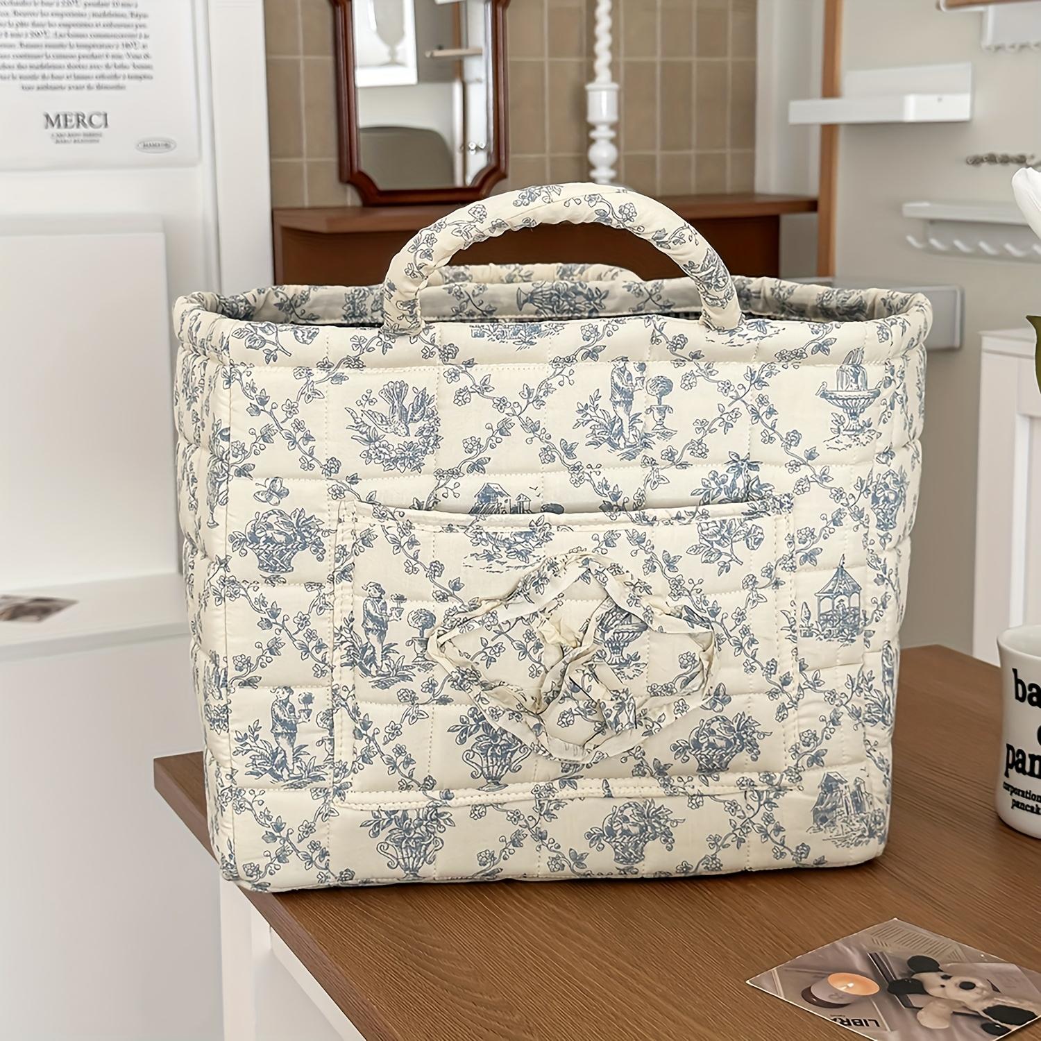 Тканевая корзина для белья большой вместимости с ручками - Стеганая Портативная и Прочная льняная корзина для дома Дизайн со случайным цветочным принтом 1pc 1400₽