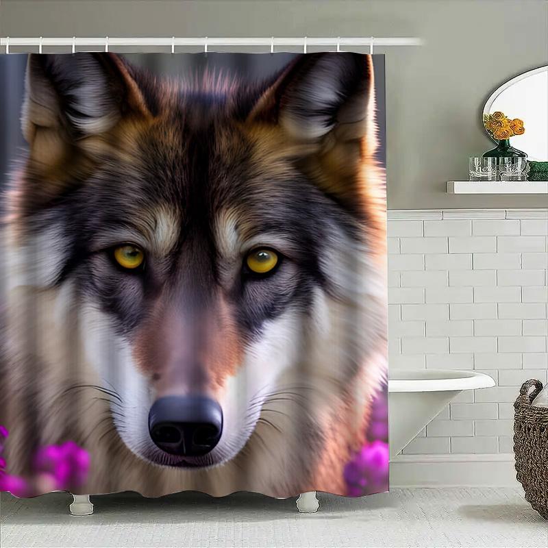 High-Definition Animal Print Shower Curtain Wolf Face Design For Bathroom Decor In Purple Color Made With Durable Material (Blue