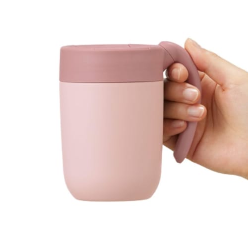 MOTTERU Motteru Curl Handle Mug Tumbler 410ml (Pink) | Stainless Steel Mug, Thermostable Stainless Steel, Vacuum-Resistant, Double-Walled Wall, Insula