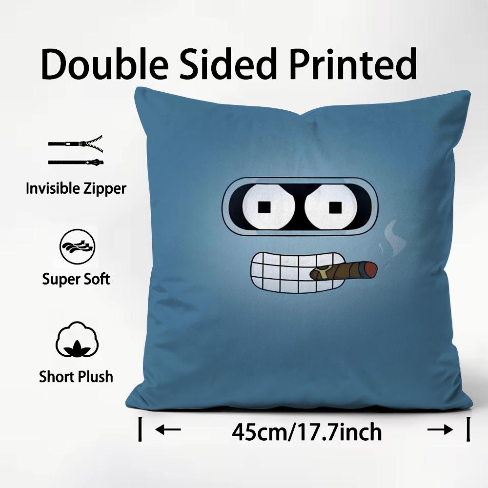 Anime Comedy Futurama Bender Cushion Cover Pattern Printed Pillowcase For Living Room Sofa Cushion Cover & Bedroom Decor