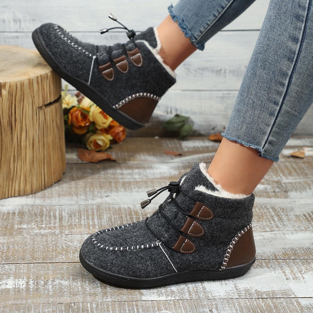 Übergrößen-Stiefeletten für Damen, 2024 Herbst/Winter Neue flache High-Top-Baumwollschuhe, Genähte lässige Damenstiefel, Schneestiefel