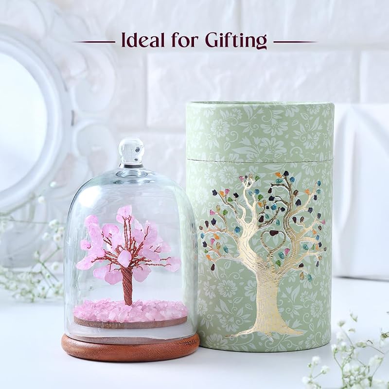 Astrotalk Rose Quartz Dome Crystal Tree | Nurture Bonds & Inner Peace | Feng Shui Items for Good Luck | Home Decor for L
