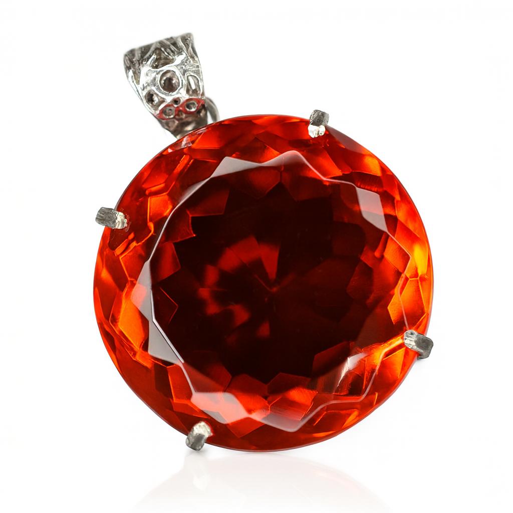 140 Ct Natural Red Topaz 925 CERTIFIED Sterling Silver Beautiful Round Pendant AI-55-NS