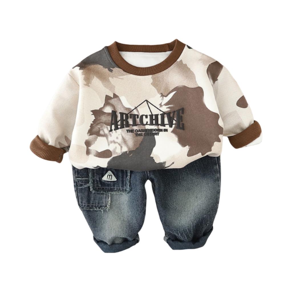 Dětská ležérní souprava s dlouhým rukávem, pohodlné každodenní oblečení