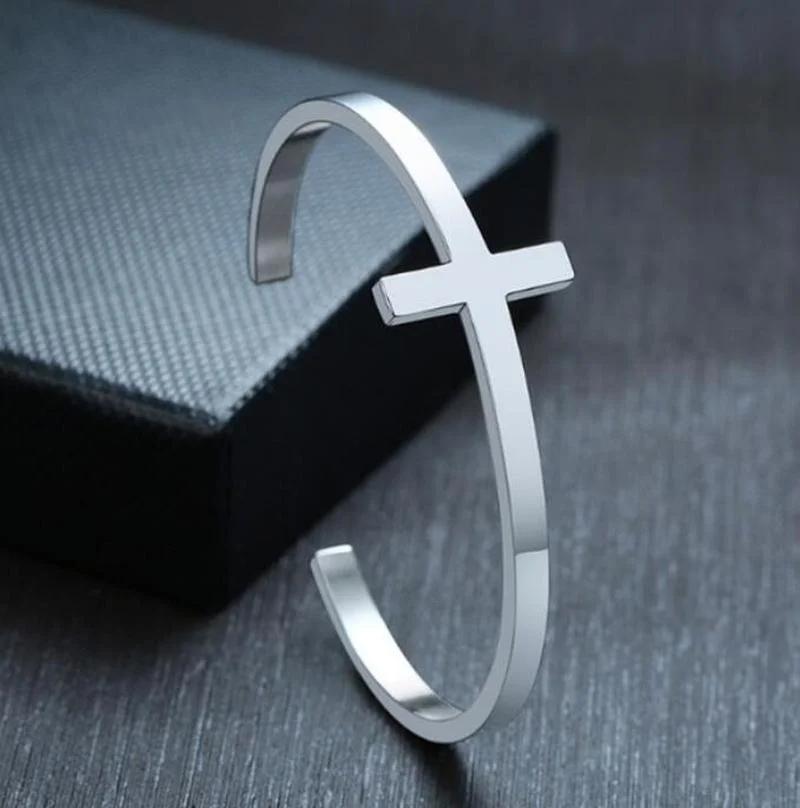 

Retro Stainless Steel Christian Cross Cuff Bracelet for Men and Women Praying Catholic Religious Amulet Lucky Jewelry Gift