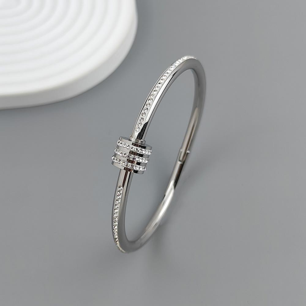 

Classic Slim Waist Zircon Stainless Steel Gold-plated Women s Bracelet, High-quality Waterproof Metal Bracelet, Party Jewelry серебряный