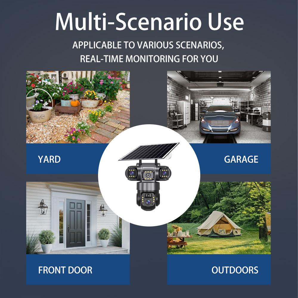 V380 Pro Outdoor 4G Solar Triple Lens Camera with 360° Rotation and Mobile Remote Control
