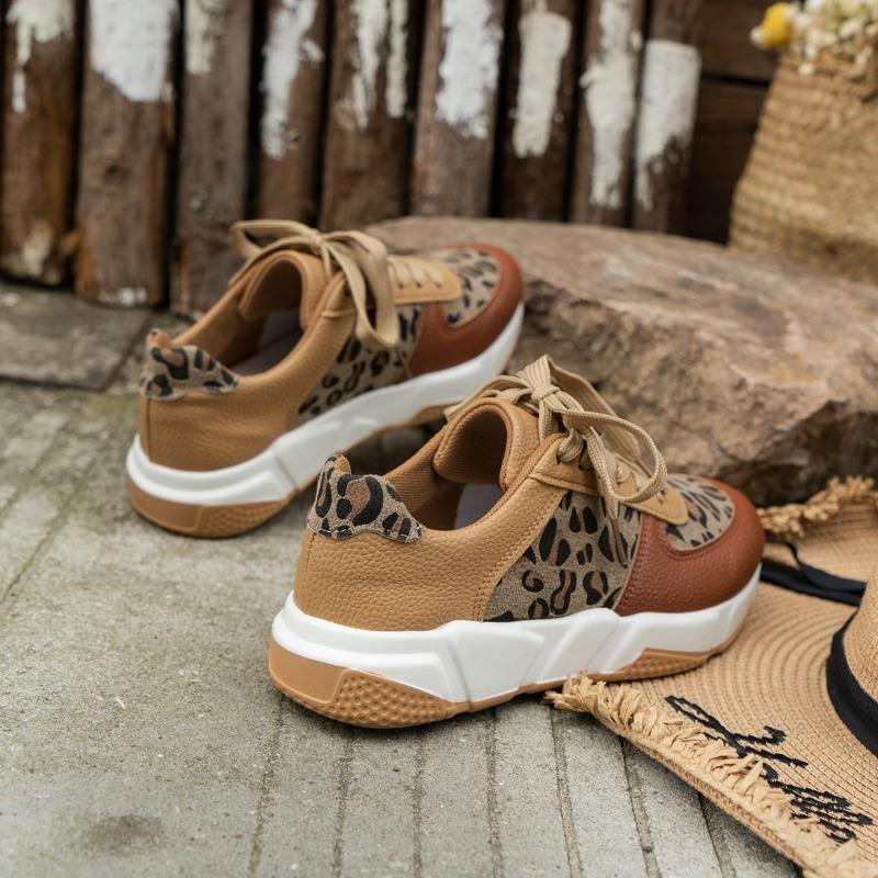 Fashion Platform Sneakers Woman Round Toe Low-top Leopard Wedge Shoes Women's Size 43 Lace Up Casual Walking Jogging Sports Trainers
