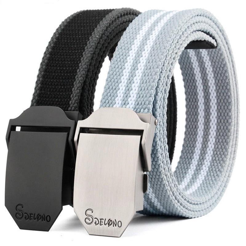 Men's Canvas Belt with Automatic Smooth Buckle - Casual Workwear, Korean Style, for Students & Outdoor Military Training.