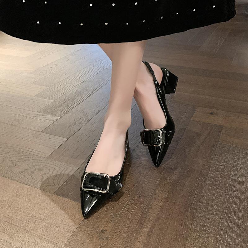 High Heel Sandal für Damen Schuhe Geschlossene Zehe 2025 Sommer Anzug Weiblich Beige Flacher Ausschnitt Hochhackig Spitz Niedrig Frühling Neu