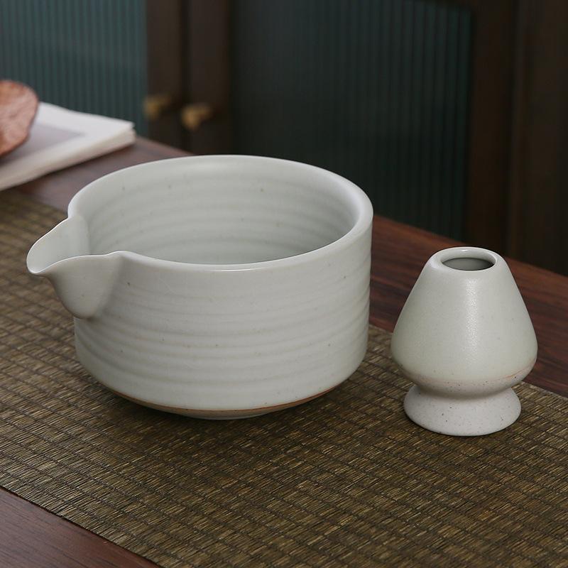 2 Stück Neues Keramik-Matcha-Schalen-Set Mit Ausgießnase Wiederverwendbarer Tee-Besenhalter Lebensmittelgeeignet Handgefertigt Japanische Grüntee-Schale