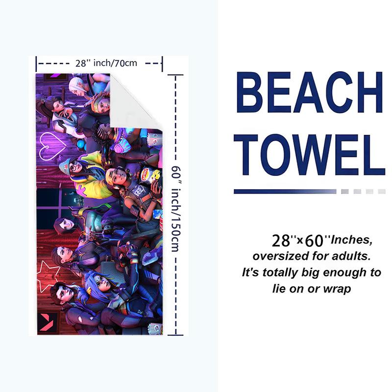 Valorant Print Beach Towel, Large Soft Quick Dry Towel for Beach Camping Swimming