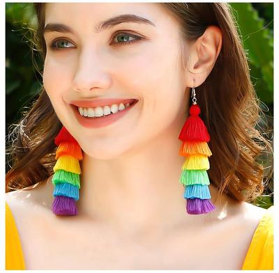 Colorful Rainbow Bohemian Tassel Earrings - Retro Long European & American INS Style